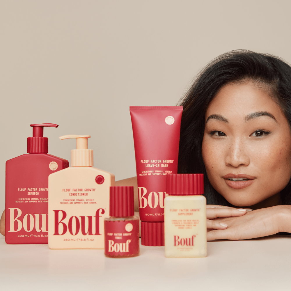 Woman posing with Bouf The Ultimate Bouf Head