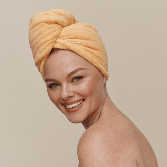 Women wearing Bouf Hair Towel Stress-Free Hair Wrap